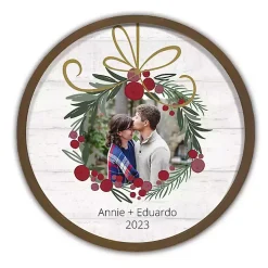 Personalized Round Wreath Brown Framed Wall Plaque