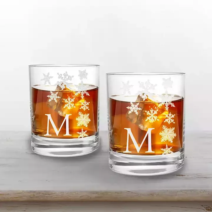 Personalized Snowflake Whiskey Glasses, Set of 2