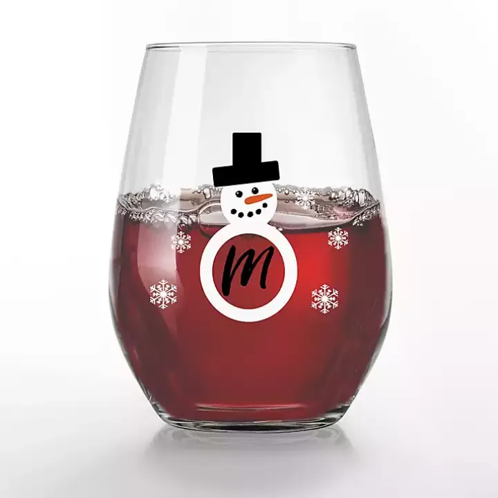 Personalized Snowman Monogram Wine Glass, Set of 2