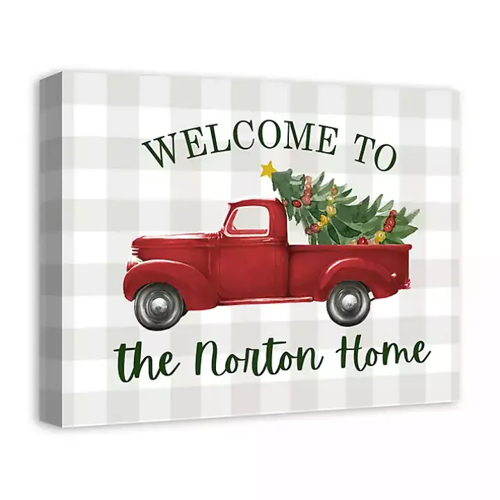 Personalized Welcome Christmas Truck Canvas Plaque