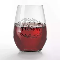 Personalized Wreath Etched Wine Glasses, Set of 2