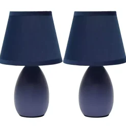 Petite Blue Oblong Table Lamps, Set of 2