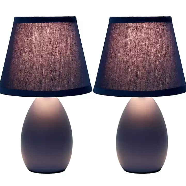 Petite Blue Oblong Table Lamps, Set of 2