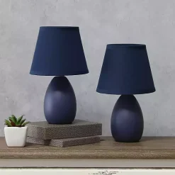 Petite Blue Oblong Table Lamps, Set of 2