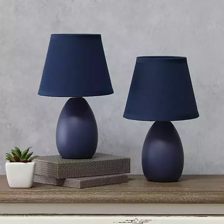 Petite Blue Oblong Table Lamps, Set of 2