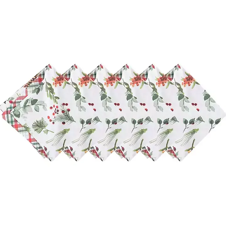 Pinecone and Plaid Reversible Napkins, Set of 6