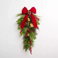 Pinecone and Red Berry Bells Teardrop Swag