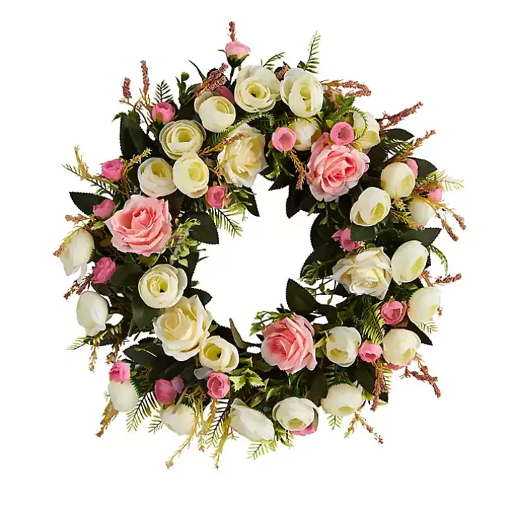 Pink and Ivory Roses Wreath