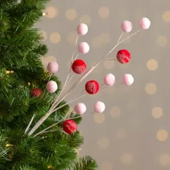 Pink and Red Glitter Pom Pom Christmas Pick