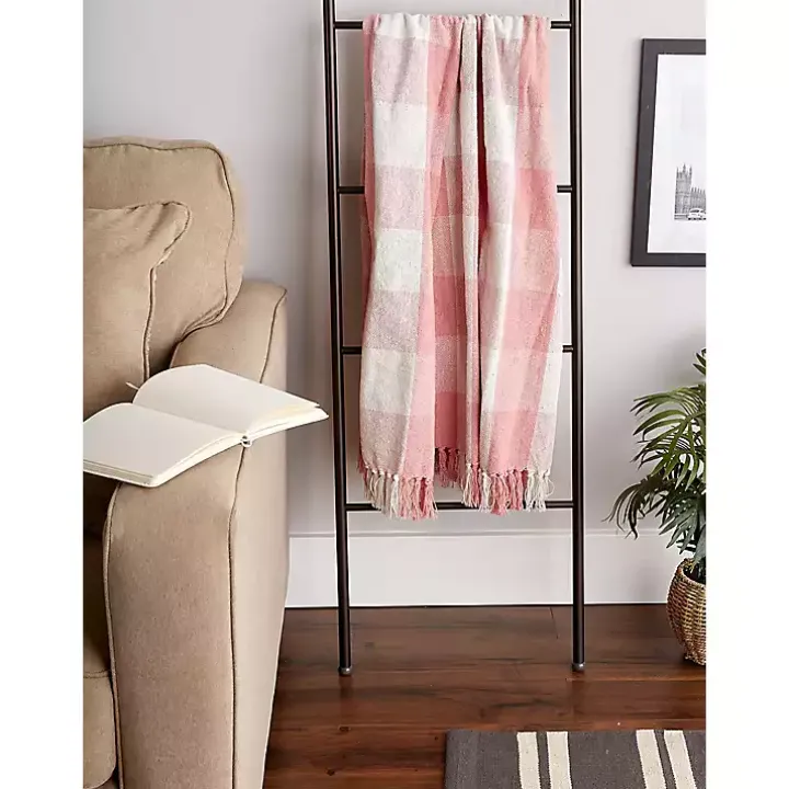 Pink and White Buffalo Check Throw