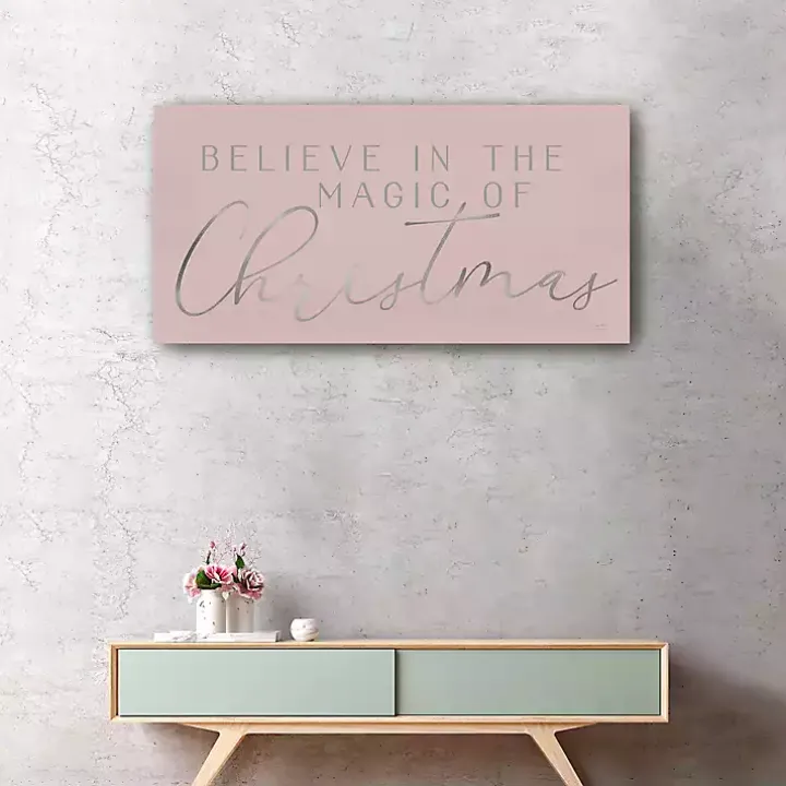 Pink Believe in Magic Christmas Canvas Art Print