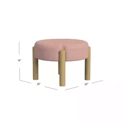 Pink Boucle Natural Wood Ottoman