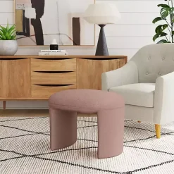 Pink Boucle Oval Upholstered Ottoman