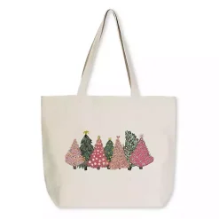 Pink Christmas Trees Canvas Tote Bag