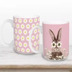 Pink Daisy Sunny Bunny Mugs, Set of 2