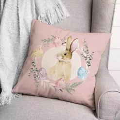 Pink Easter Bunny Wreath Pillow