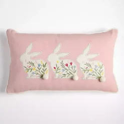 Pink Floral Bunny Trio Lumbar Pillow