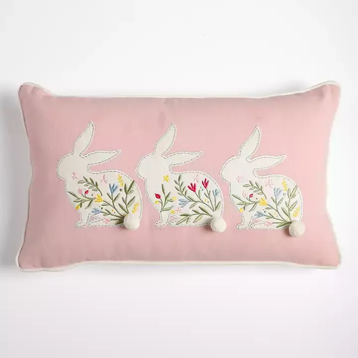 Pink Floral Bunny Trio Lumbar Pillow