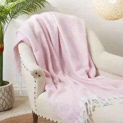 Pink Herringbone Faux Mohair Throw