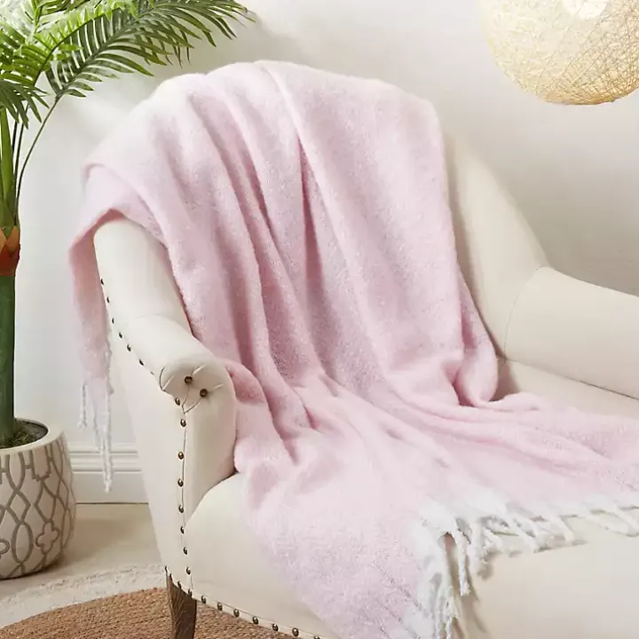 Pink Herringbone Faux Mohair Throw