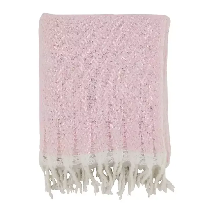Pink Herringbone Faux Mohair Throw
