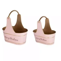 Pink Iron Merry Christmas Baskets, Set of 2