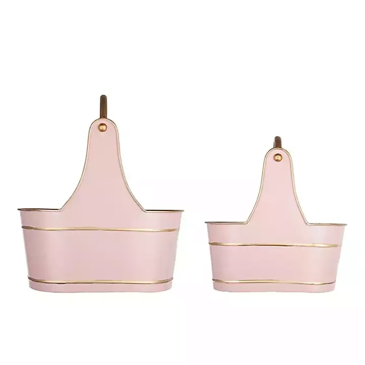 Pink Iron Merry Christmas Baskets, Set of 2