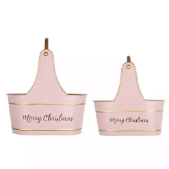 Pink Iron Merry Christmas Baskets, Set of 2