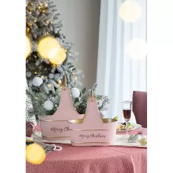 Pink Iron Merry Christmas Baskets, Set of 2