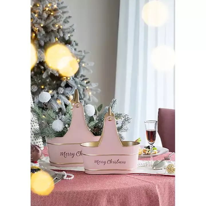 Pink Iron Merry Christmas Baskets, Set of 2