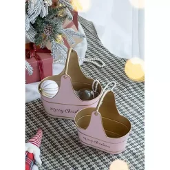 Pink Iron Merry Christmas Baskets, Set of 2