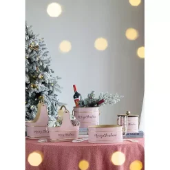 Pink Iron Merry Christmas Baskets, Set of 2