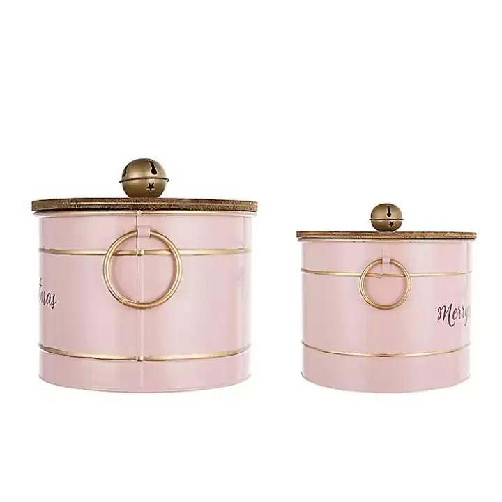 Pink Iron Merry Christmas Lidded Baskets, Set of 2