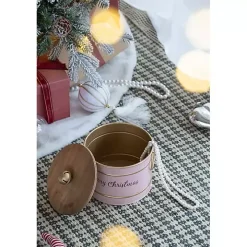 Pink Iron Merry Christmas Lidded Baskets, Set of 2