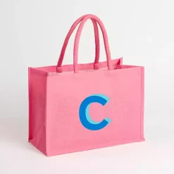 Pink Monogram C Jute Tote Bag