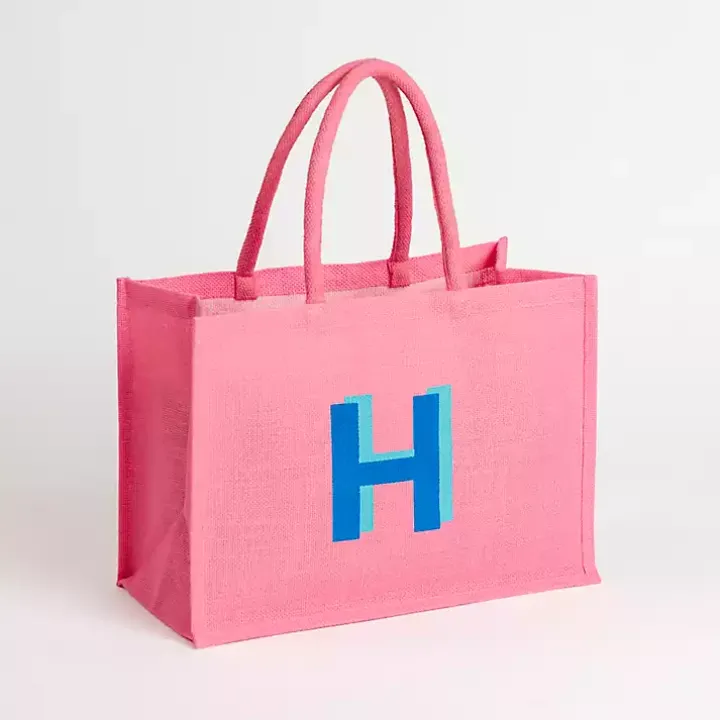 Pink Monogram H Jute Tote Bag