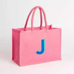 Pink Monogram J Jute Tote Bag