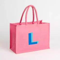 Pink Monogram L Jute Tote Bag