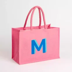 Pink Monogram M Jute Tote Bag