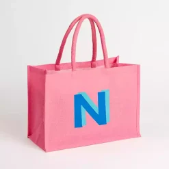 Pink Monogram N Jute Tote Bag