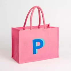 Pink Monogram P Jute Tote Bag