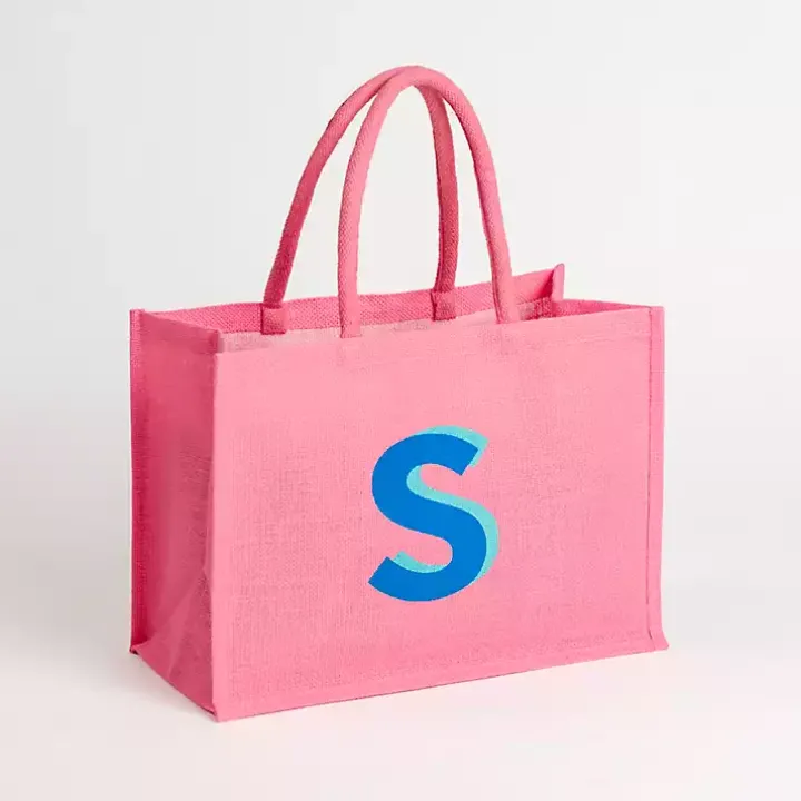 Pink Monogram S Jute Tote Bag