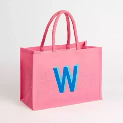 Pink Monogram W Jute Tote Bag