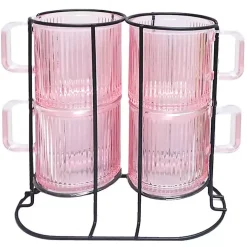 Pink Mugs with Rack 5-pc. Set
