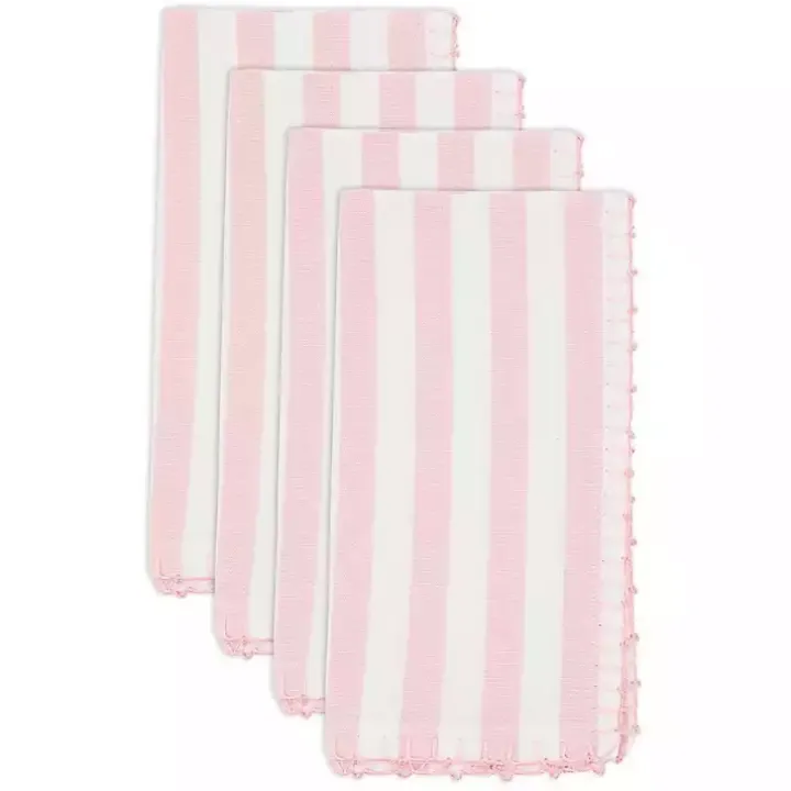 Pink Striped Whipstich Napkins, Set of 4