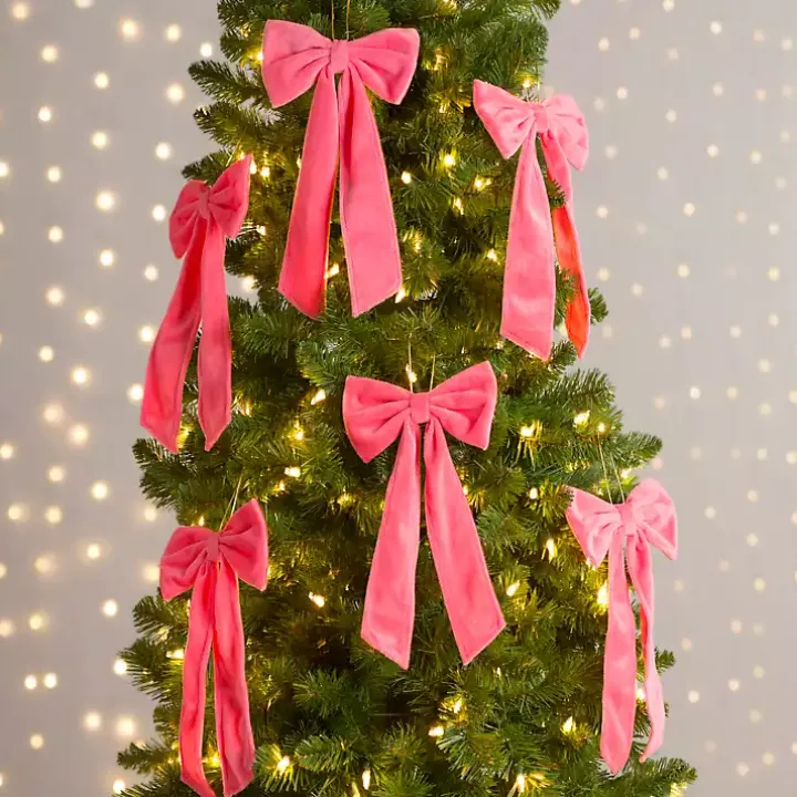 Pink Velvet Bow 6-pc. Ornament Set, 12 in.