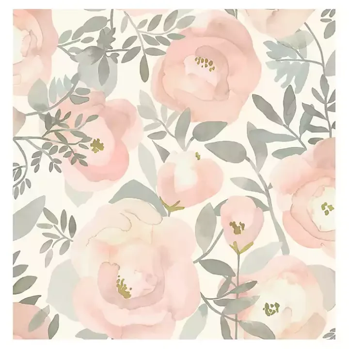 Pink Watercolor Roses Peel & Stick Wallpaper