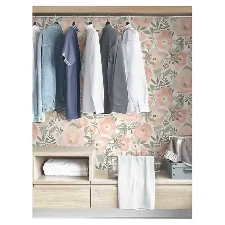 Pink Watercolor Roses Peel & Stick Wallpaper