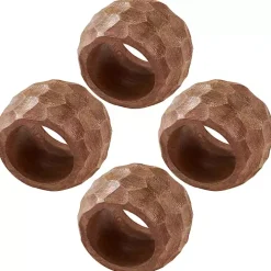 Pitted Chunky Mango Wood 4-pc. Napkin Ring Set