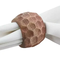 Pitted Chunky Mango Wood 4-pc. Napkin Ring Set